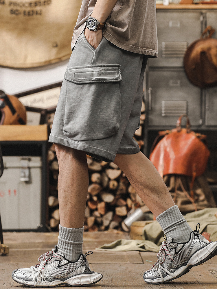 美式重磅短褲男潮牌夏季2024新款寬鬆復古水洗休閒工裝五分褲男款