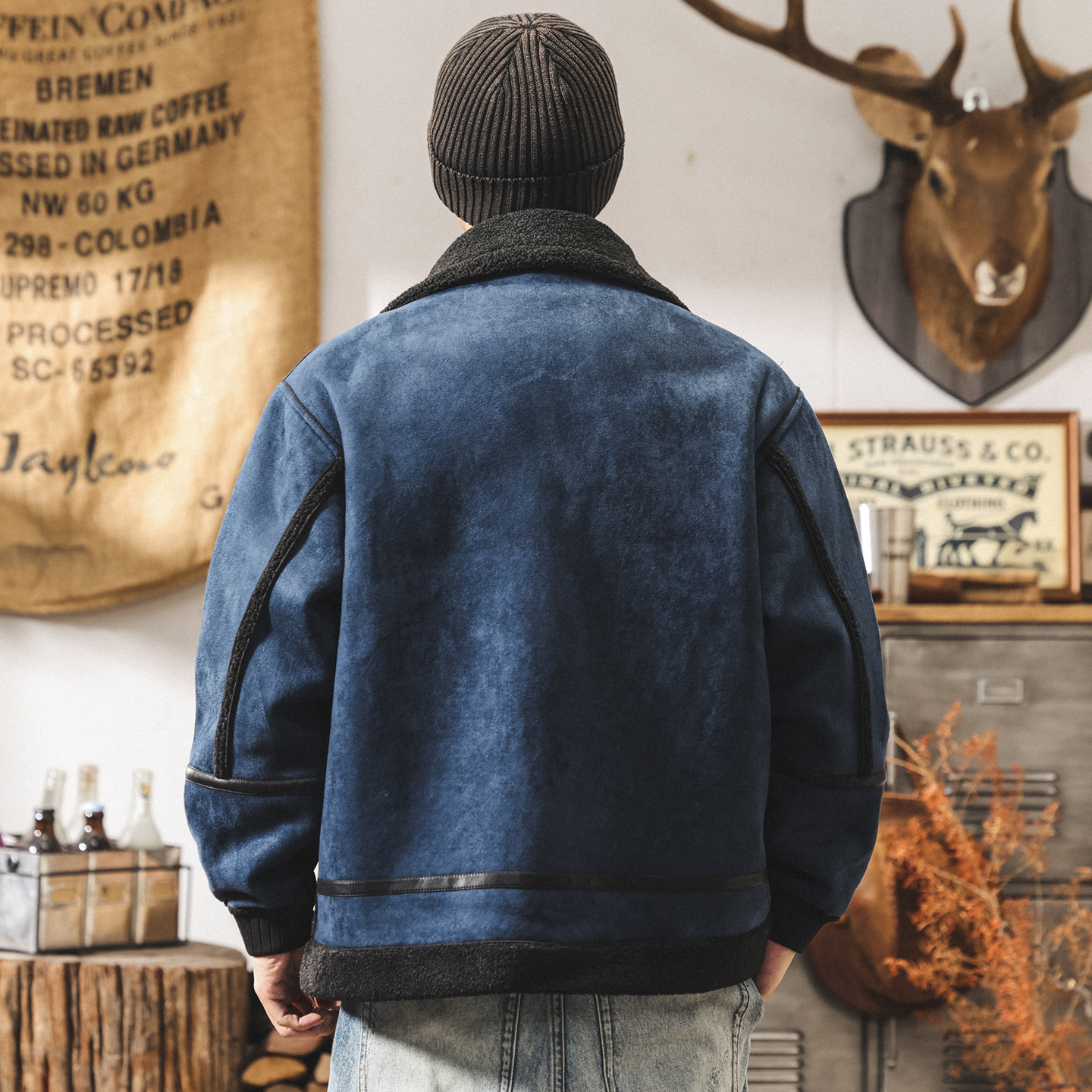 荒絨雙面穿復古皮毛一體棉服外套男冬季加厚保暖棉襖搖粒絨棉衣男