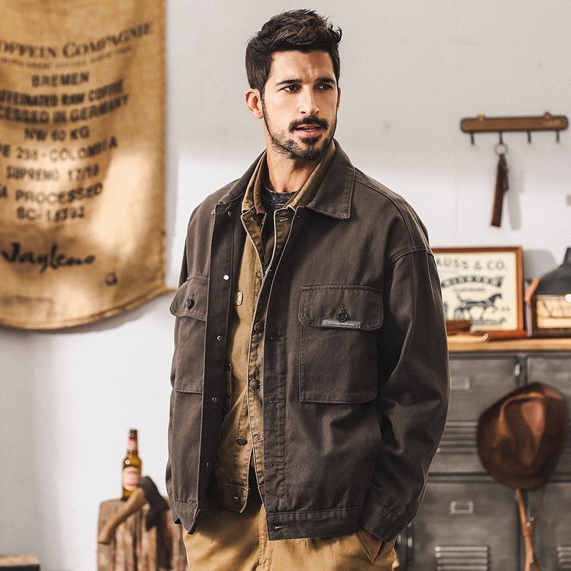 美式復古夾克男秋季2025新款潮牌硬漢戶外獵裝帥氣休閒工裝外套男