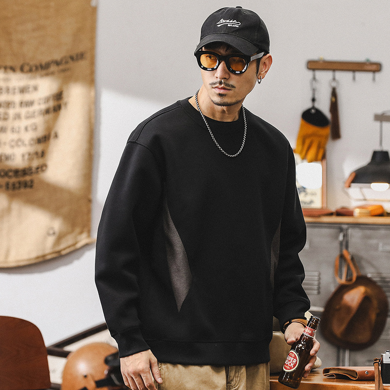 杰雷諾美式重磅復古衛衣男秋季潮牌拼接寬鬆長袖上衣簡約休閒男裝