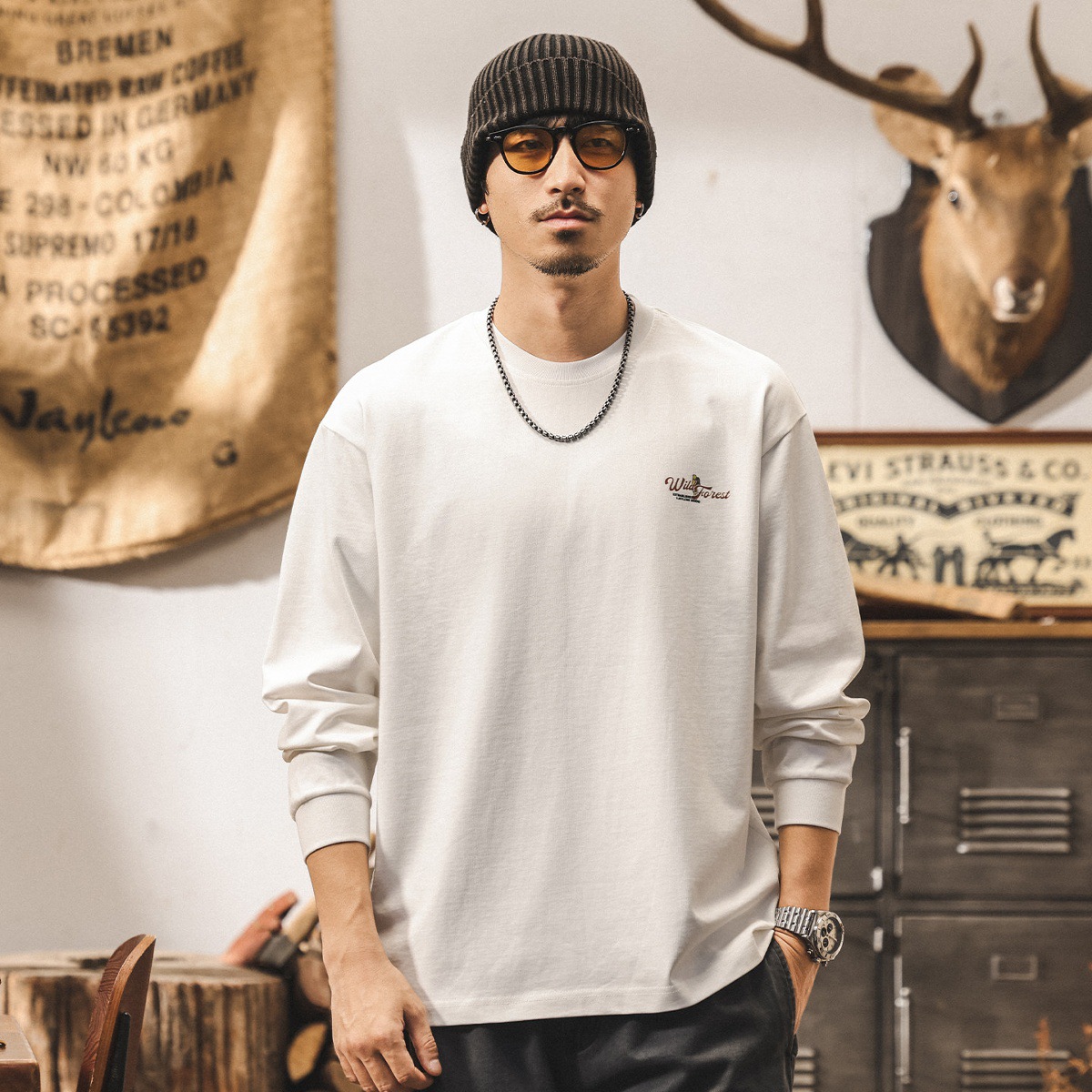 美式復古300g重磅T恤男長袖春季潮牌山系男裝寬鬆上衣T恤男