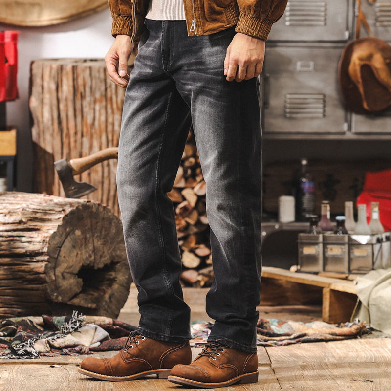 美式復古黑色牛仔褲男士2025新款秋季潮牌修身機車直筒休閒長褲子