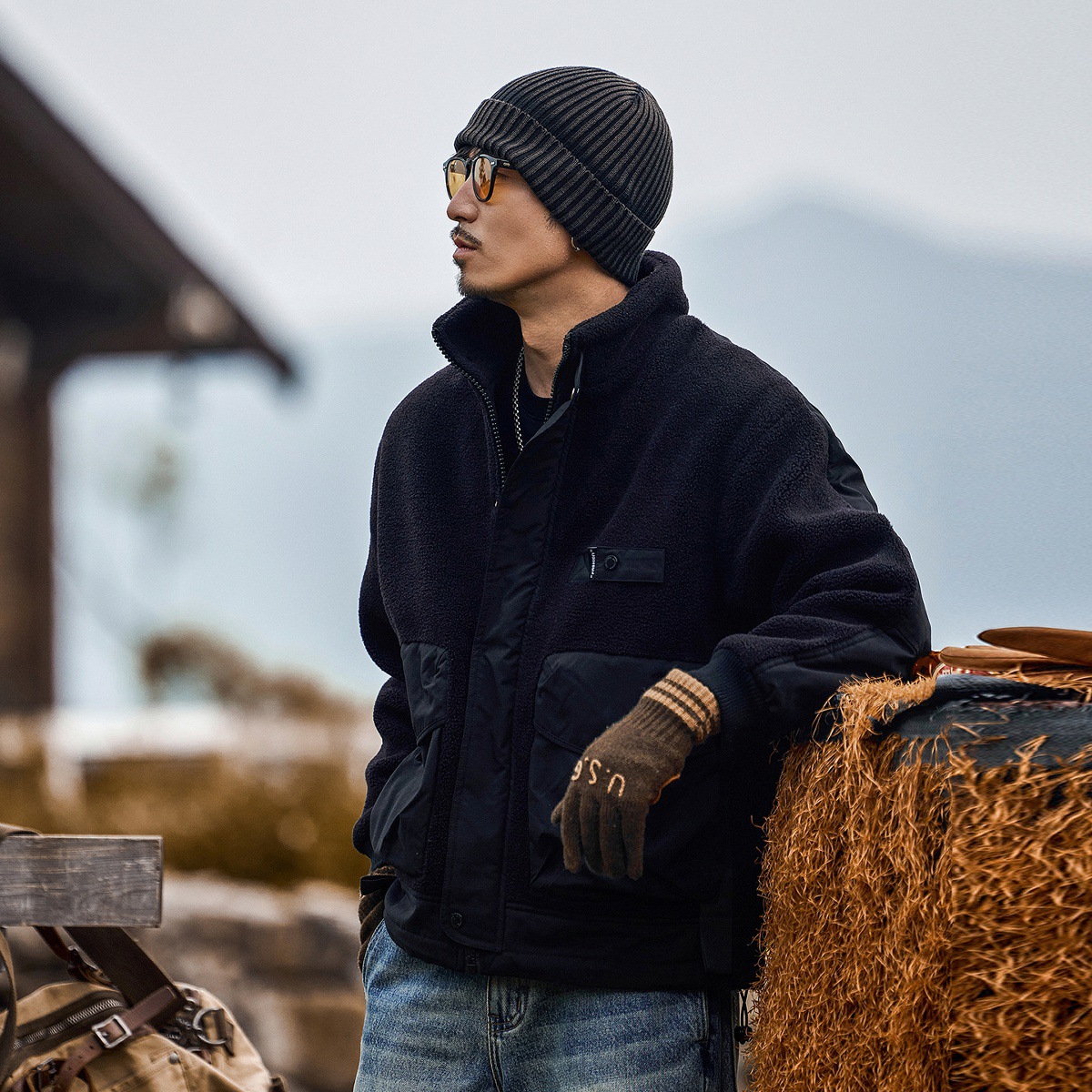 美式復古加厚羊羔絨棉衣外套男士棉服冬季加厚潮牌保暖搖粒絨棉襖