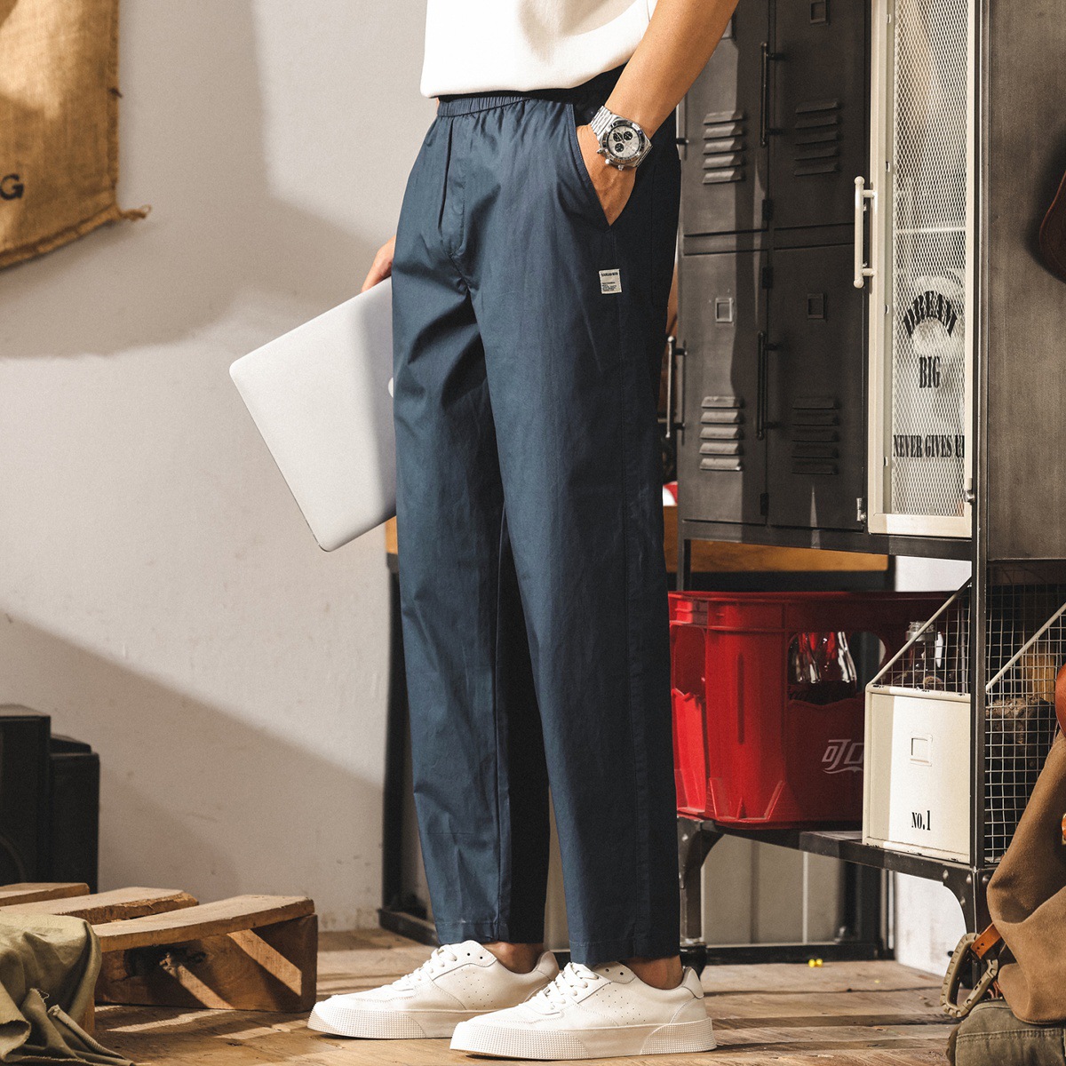 夏季薄款涼感冰絲褲子男2025新款潮牌簡約美式長褲寬鬆男士休閒褲