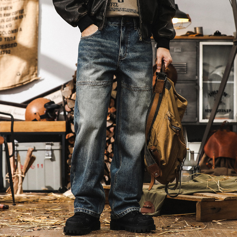 美式復古秋季牛仔褲男寬鬆直筒2024新款工裝褲子男潮牌休閒長褲男