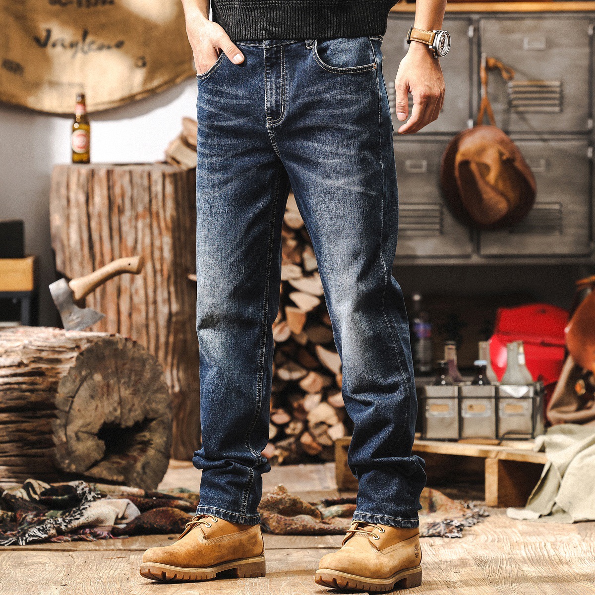 美式復古簡約水洗牛仔褲男款秋季潮牌男士休閒褲新款寬鬆直筒褲子