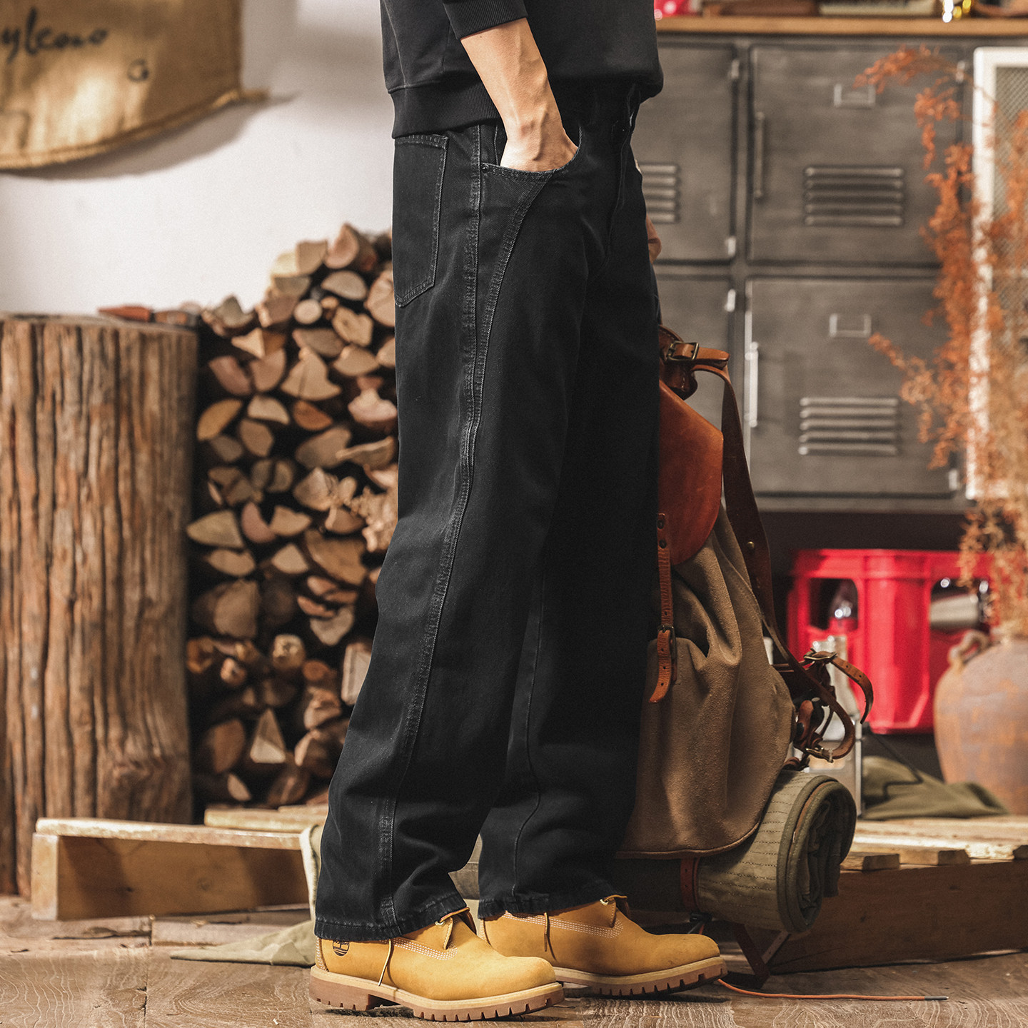 美式復古重磅水洗黑色牛仔褲男款直筒2026春季潮牌寬鬆男士休閒褲