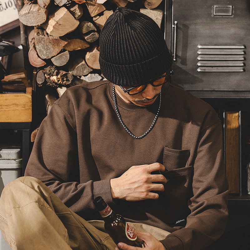 美式複古260g重磅長袖T恤男秋季寬松純色上衣潮2024新款男裝體恤