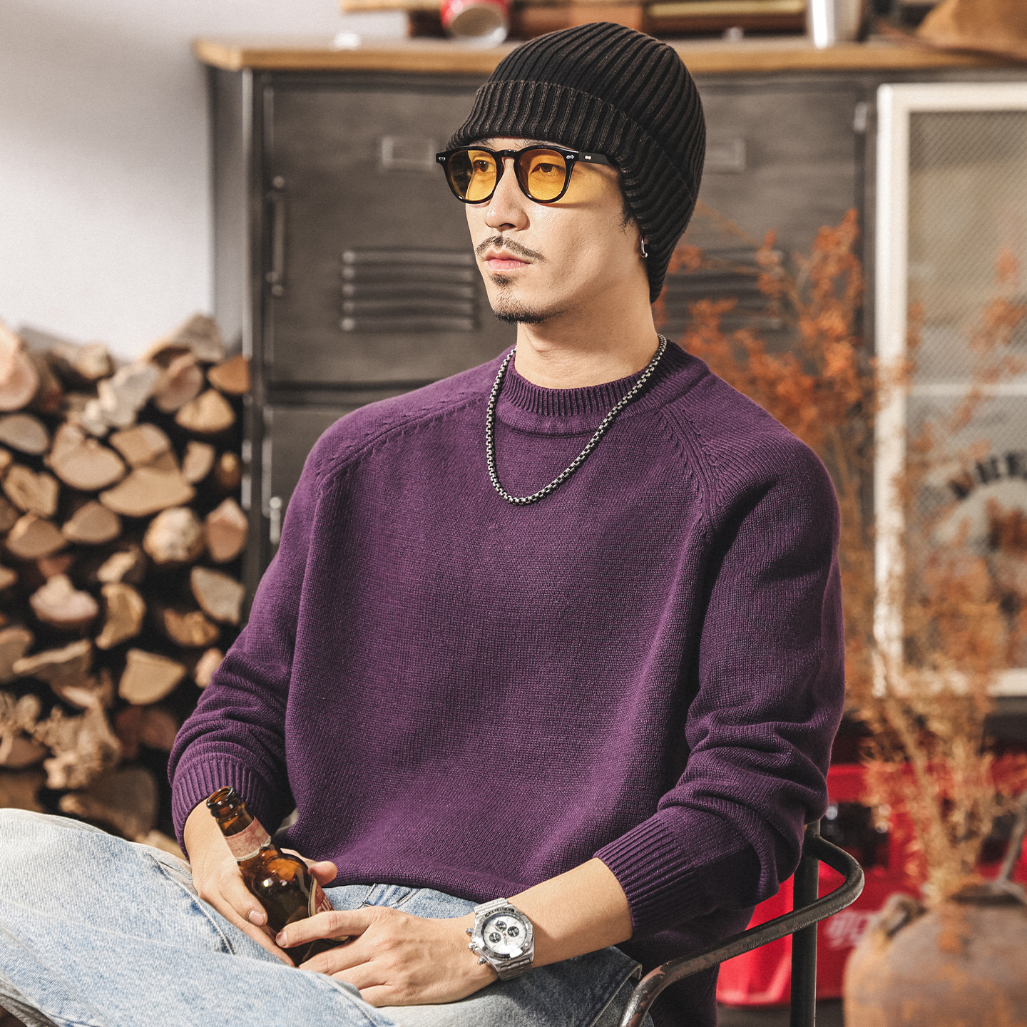 美式復古毛衣男款冬季2025新款保暖簡約基礎針織衫男士內搭毛線衣