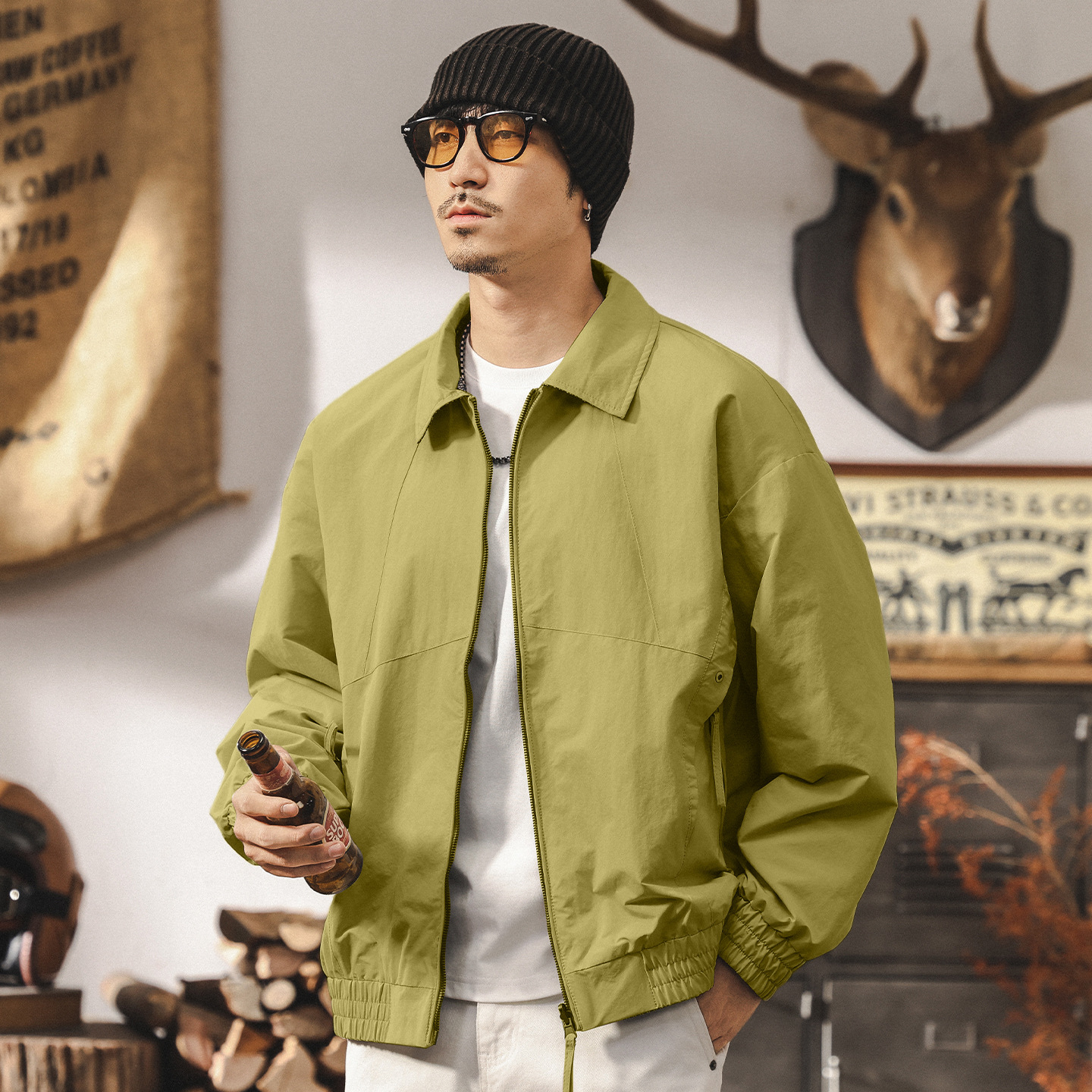 【雙面穿】美式復古春秋教練夾克男2025新款寬鬆行政休閒男士外套