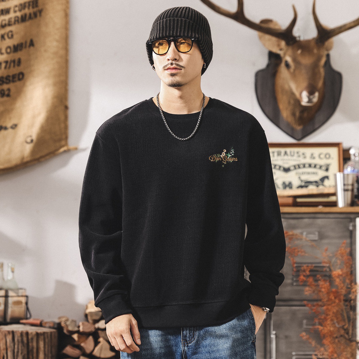 美式復古歐棉絨衛衣男春秋2025新款刺繡380g重磅絨感寬鬆秋季上衣