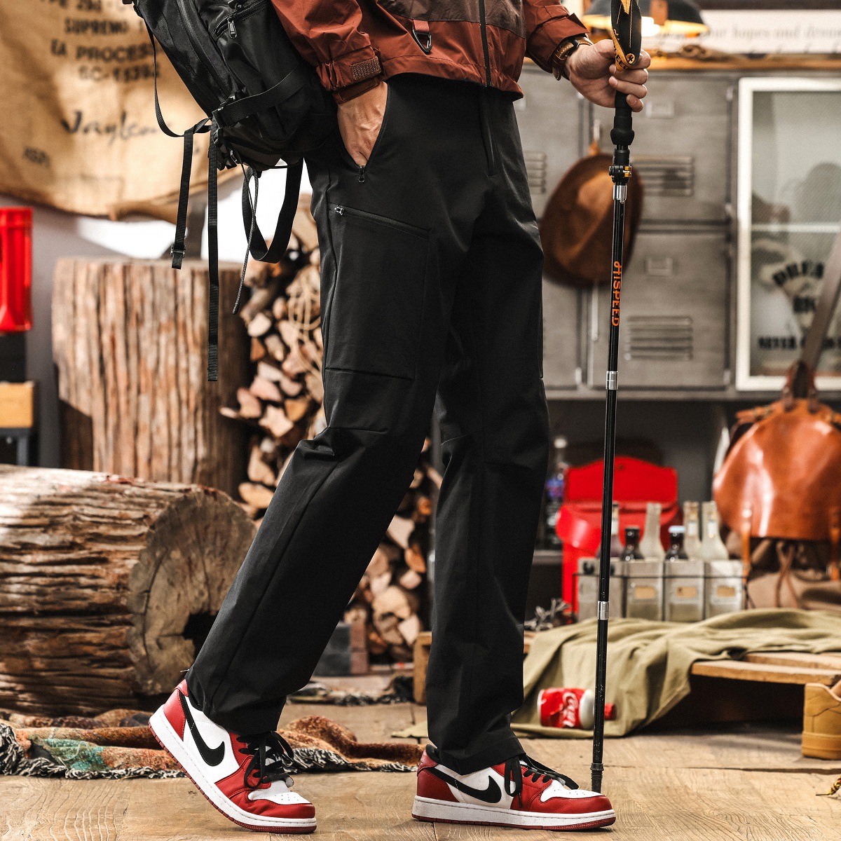 冰絲涼感薄款褲子男夏季直筒寬鬆長褲戶外徒步速幹衝鋒褲男休閒褲