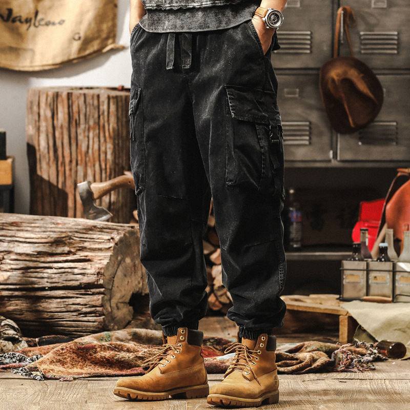 髒染水洗工裝褲子男春季2025新款潮牌寬鬆闊腿褲美式復古休閒長褲