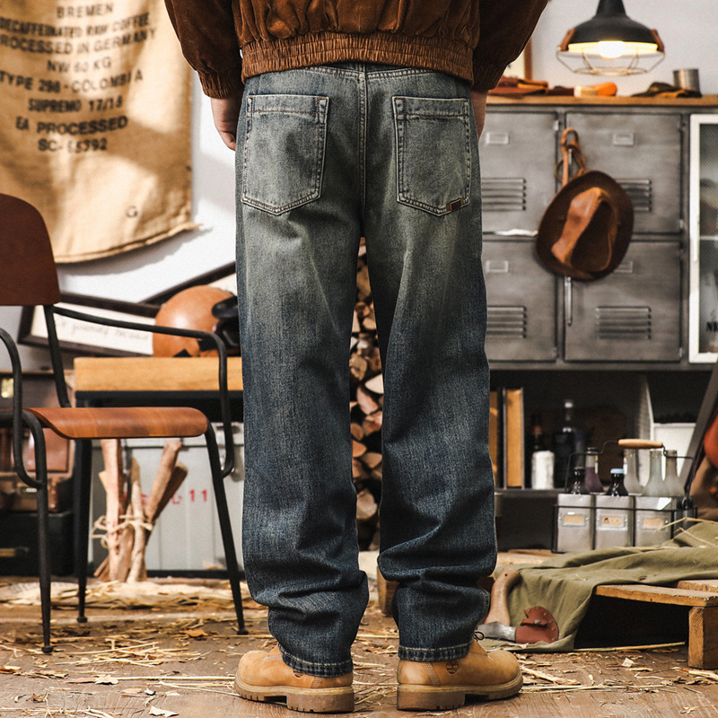 美式經典懷舊復古牛仔褲男秋季2024新款水洗直筒褲子男寬鬆休閒褲