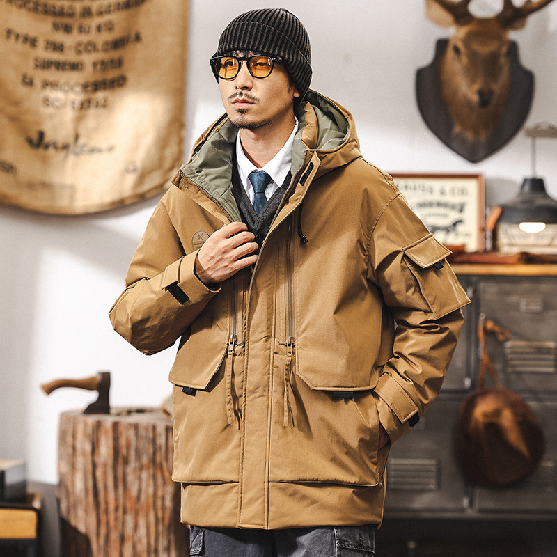 新國標85白鴨絨中長款羽絨服男冬季加厚2024新款戶外連帽工裝外套