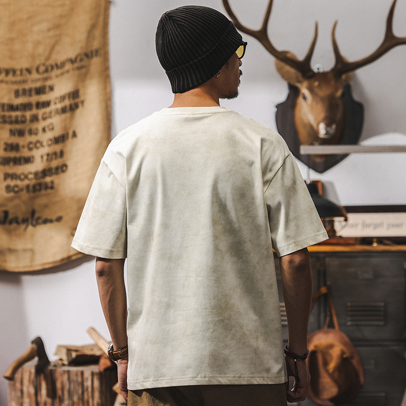【雲染洗褪】涼感短袖T恤男夏季2025新款美式復古簡約寬鬆上衣男T
