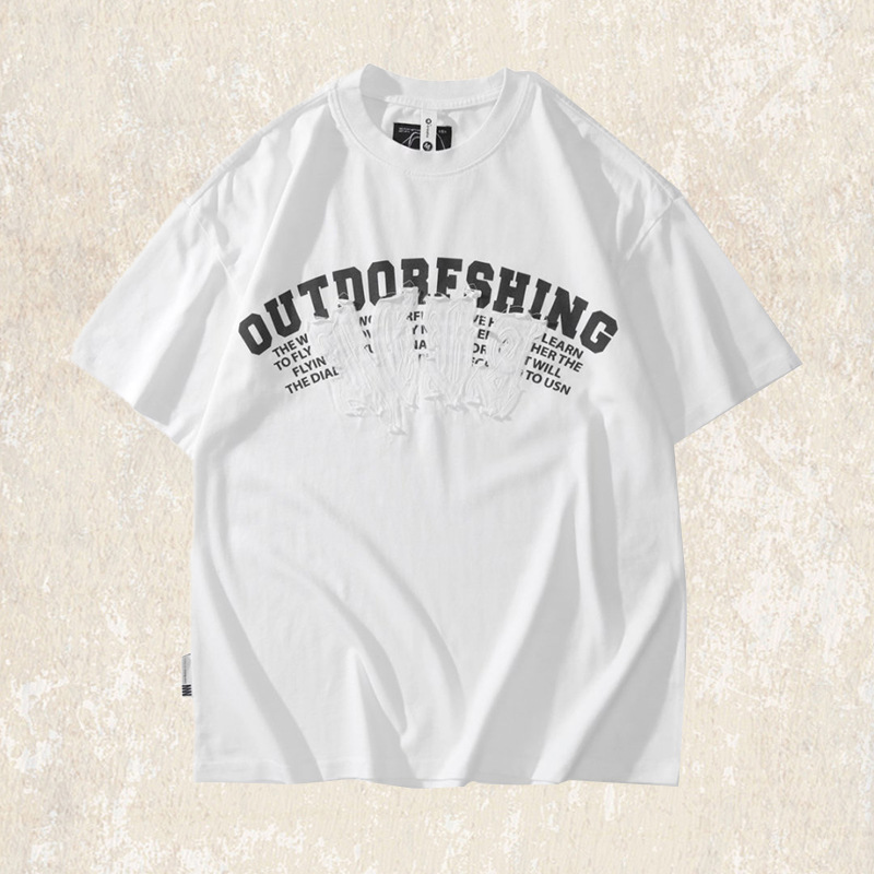 美式復古T恤夏季刺繡短袖男款2025新款寬鬆潮牌貼布印花上衣