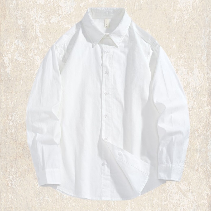 美式32支霧化精梳棉長袖襯衫男秋季上班通勤寬鬆休閒男士上衣襯衣