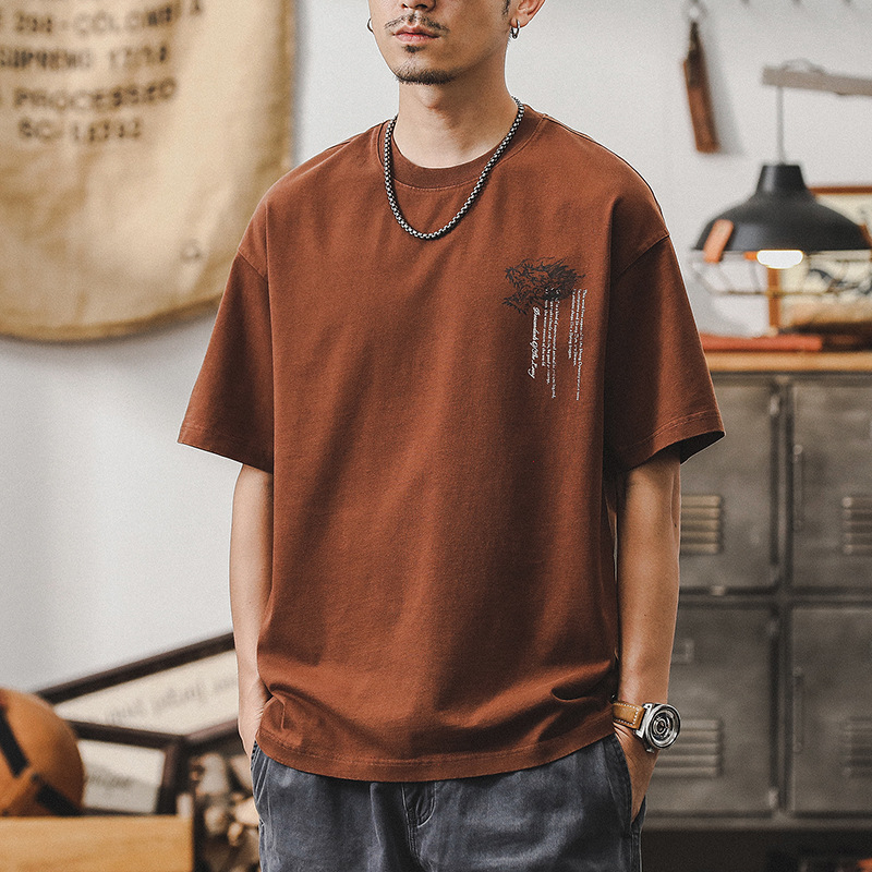 中國民族風重磅寬鬆男士T恤短袖男款夏季大碼男裝半袖體恤男