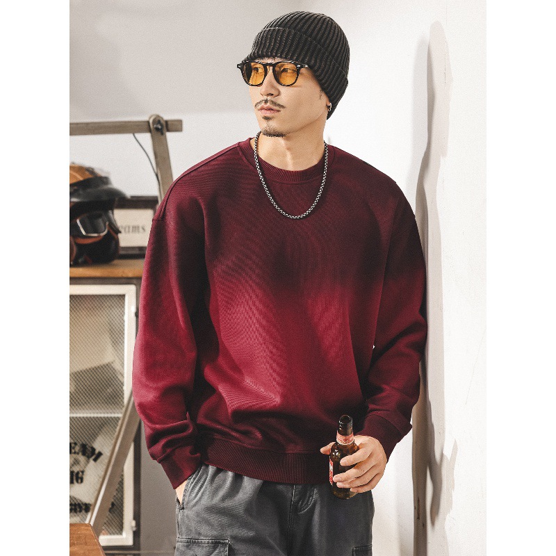 美式復古髒染潮流重磅男士衛衣秋季2025新款安可拉紅寬鬆大碼上衣