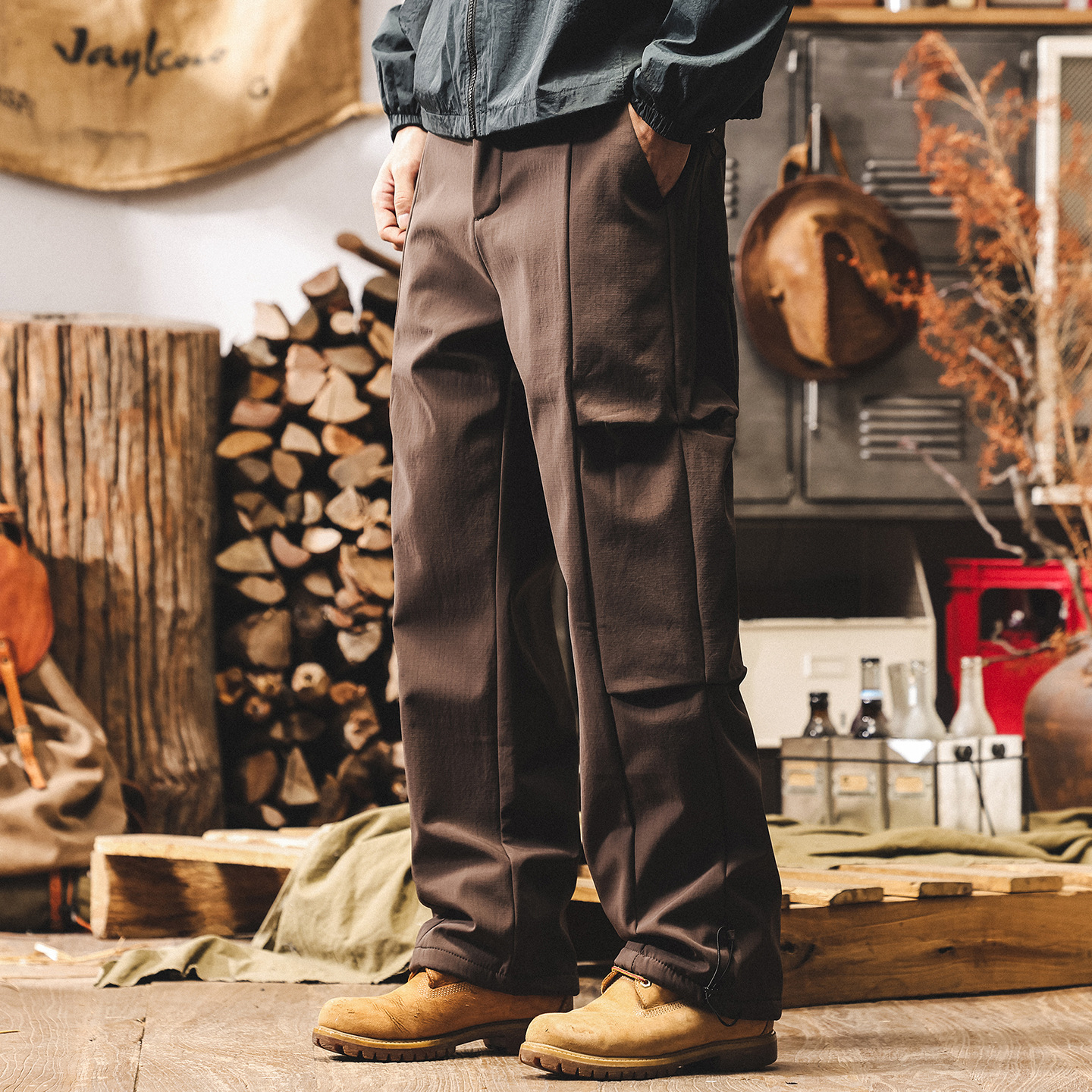 美式復古加絨工裝褲子男冬季新款潮牌加厚男褲寬鬆直筒休閒傘兵褲