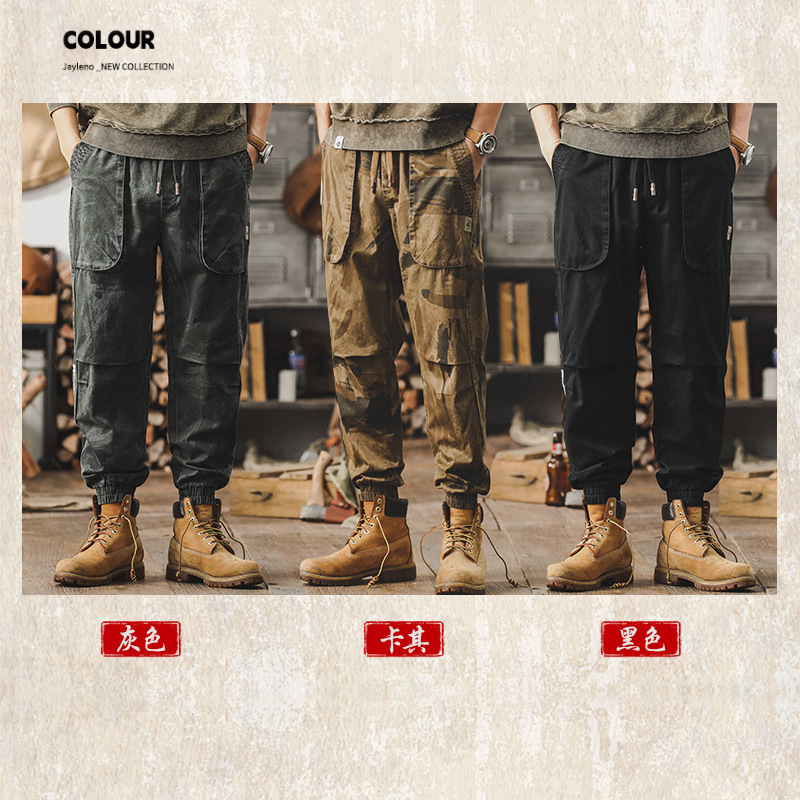 杰雷諾叢林獵裝工裝褲男春秋款寬鬆直筒男士休閒褲潮牌春季束腳褲