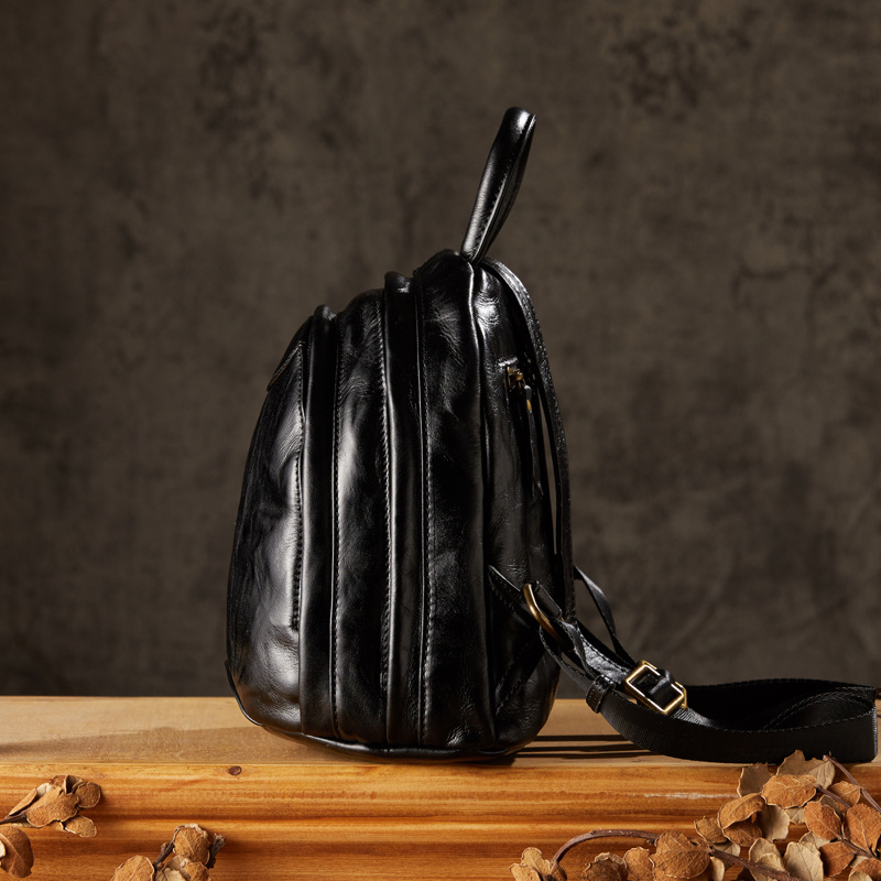 手工植鞣頭層牛皮雙肩包女士時尚百搭真皮休閒通勤迷你小背包女包