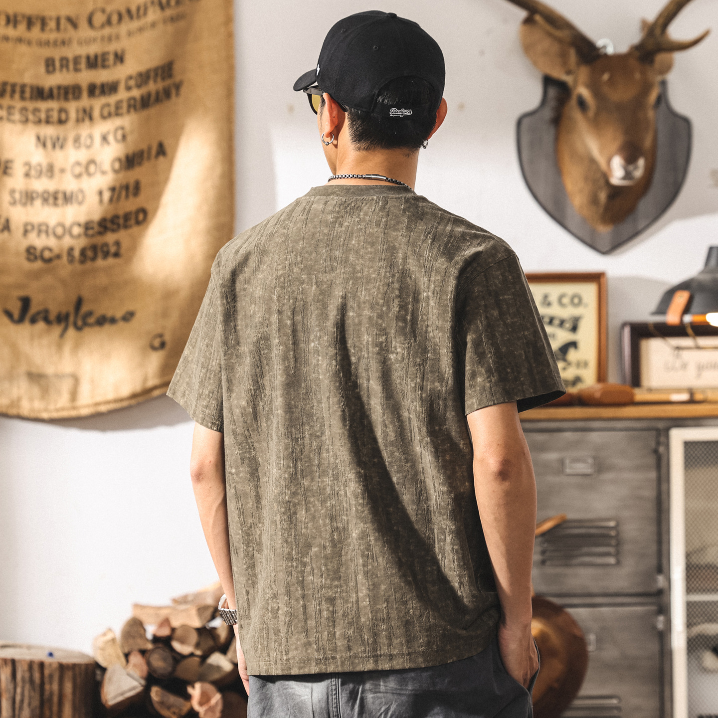 夏季新款高級感提花短袖t恤男美式潮流設計寬鬆休閒半袖男士上衣