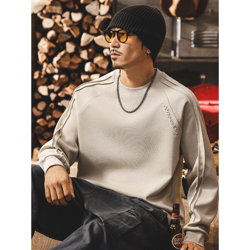 美式復古長袖t恤男秋季潮牌男士上衣寬鬆大碼300g重磅衛衣男春秋