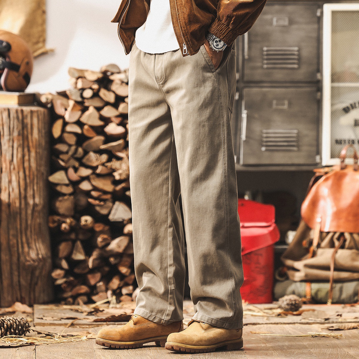 美式復古秋季卡其色工裝褲子男士2025新款潮牌直筒長褲寬鬆休閒褲