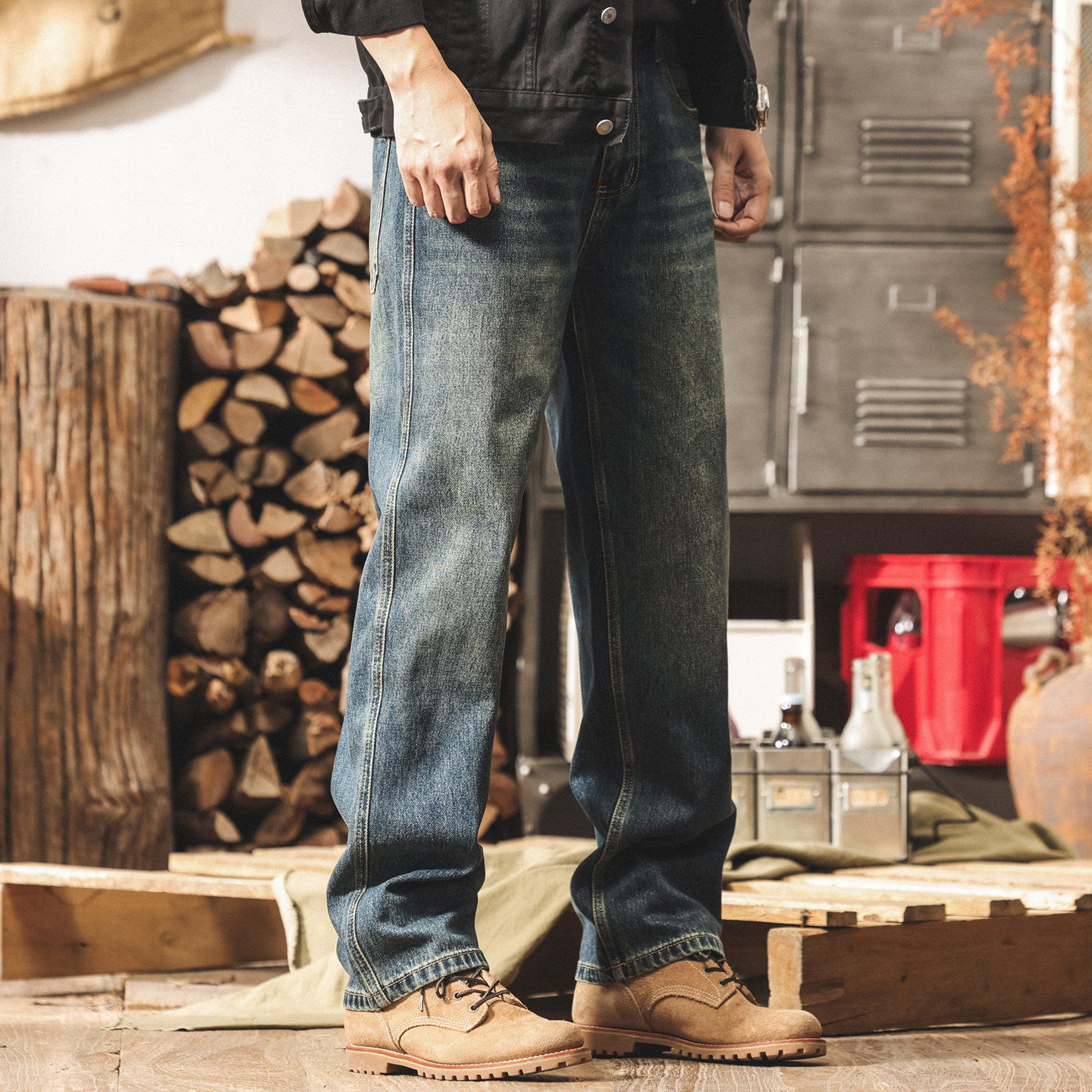 美式經典復古水洗牛仔褲男2026春季新款寬鬆直筒潮牌休閒長褲子男