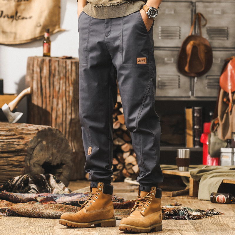 美式復古重磅工裝褲子男秋季2024新款潮牌寬鬆束腳褲男士休閒長褲