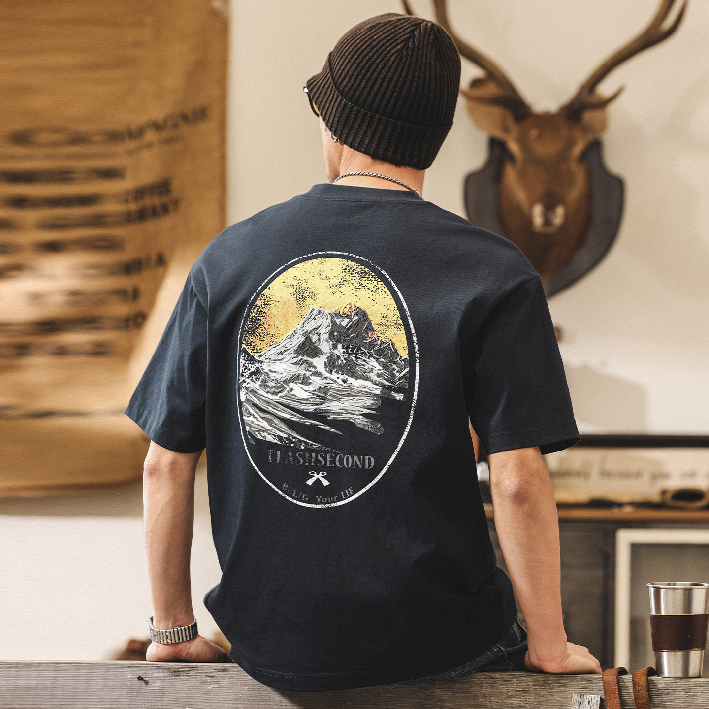 美式復古山系立體印花T恤男款夏季2026新款潮流短袖寬鬆男士上衣