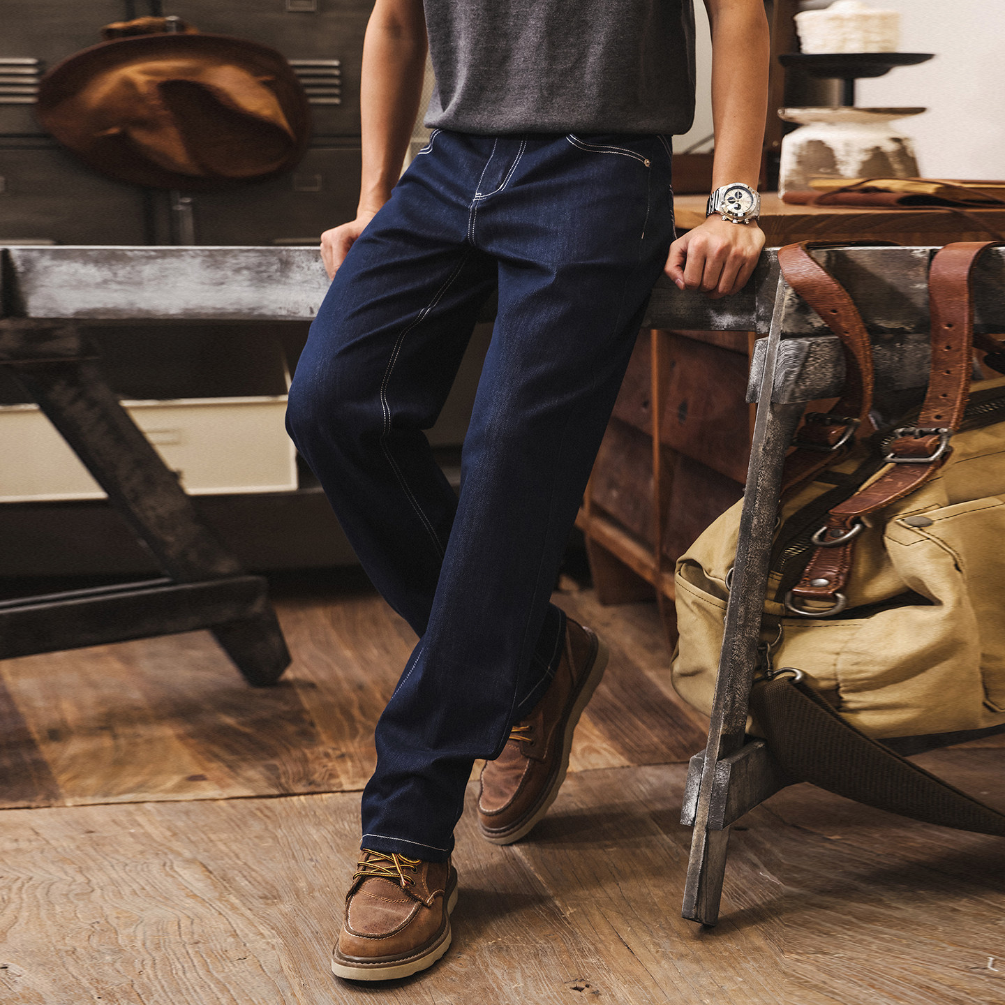 桑蠶絲牛仔褲男直筒2026新款美式復古寬鬆丹寧潮牌春季男士休閒褲