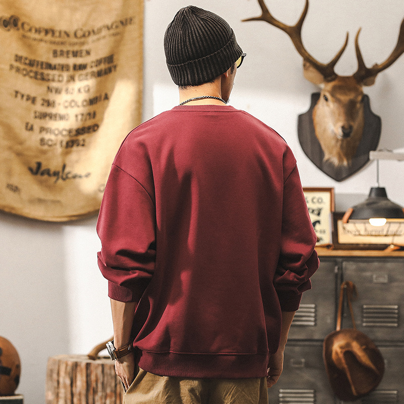 杰雷諾美式復古紅色重磅衛衣男2024新款潮流印花男士秋季寬鬆上衣