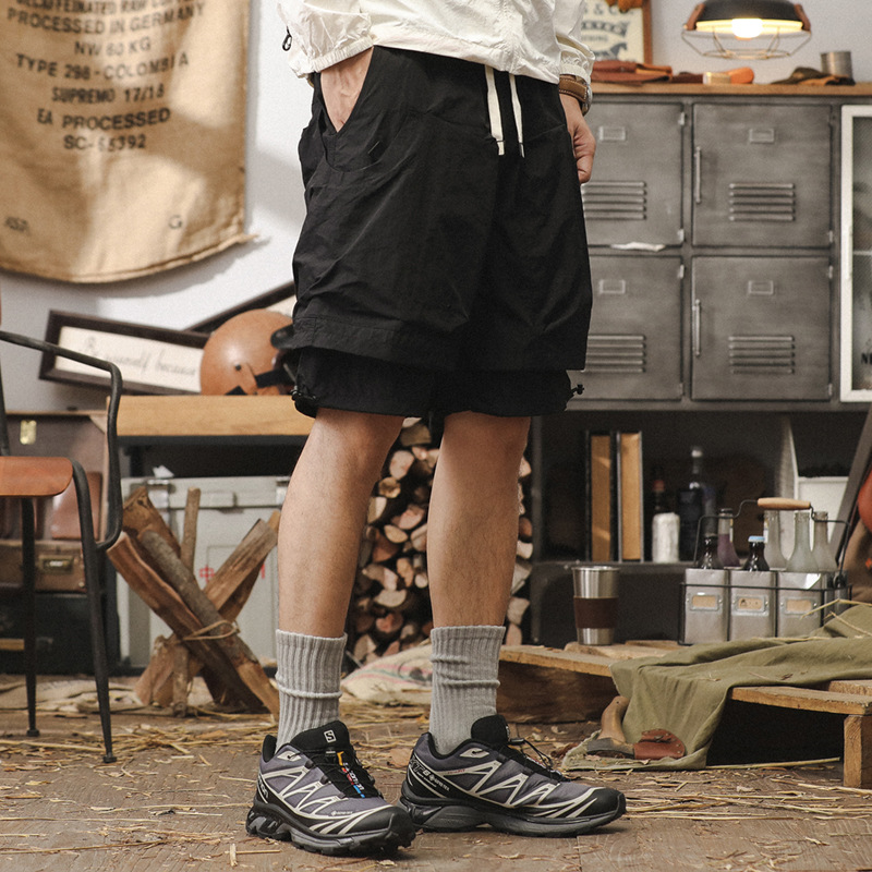 美式工裝短褲男夏季寬鬆大碼假兩件山系戶外機能速乾褲休閒五分褲