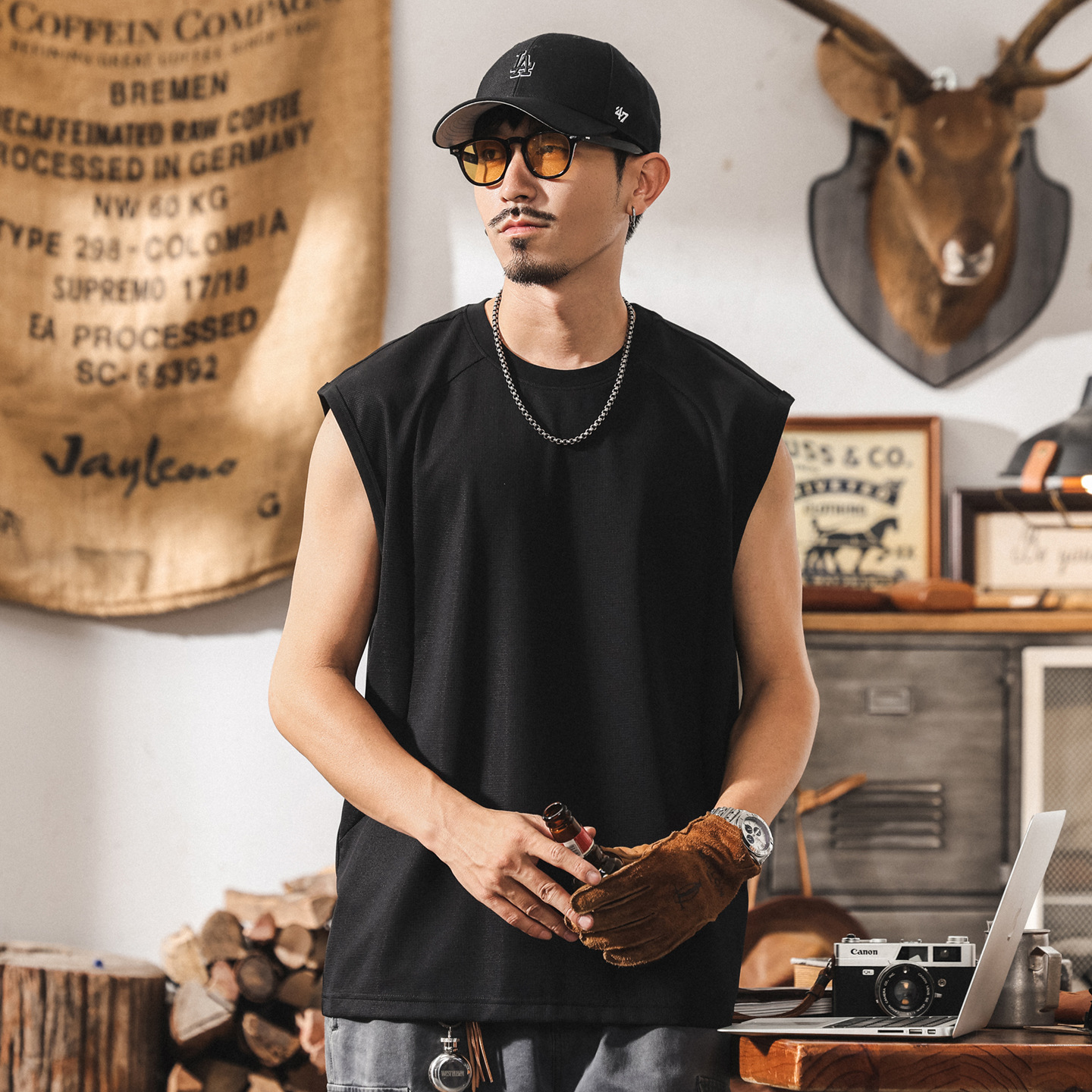 冰絲速乾健身運動背心男款夏季2025新款潮牌寬鬆無袖t恤坎肩上衣