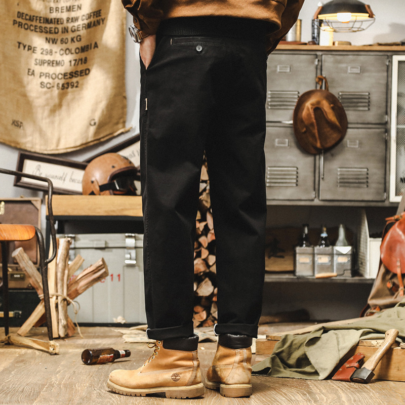 杰雷諾美式復古黑色簡約休閒褲子男秋季潮牌寬鬆直筒重磅工裝褲男