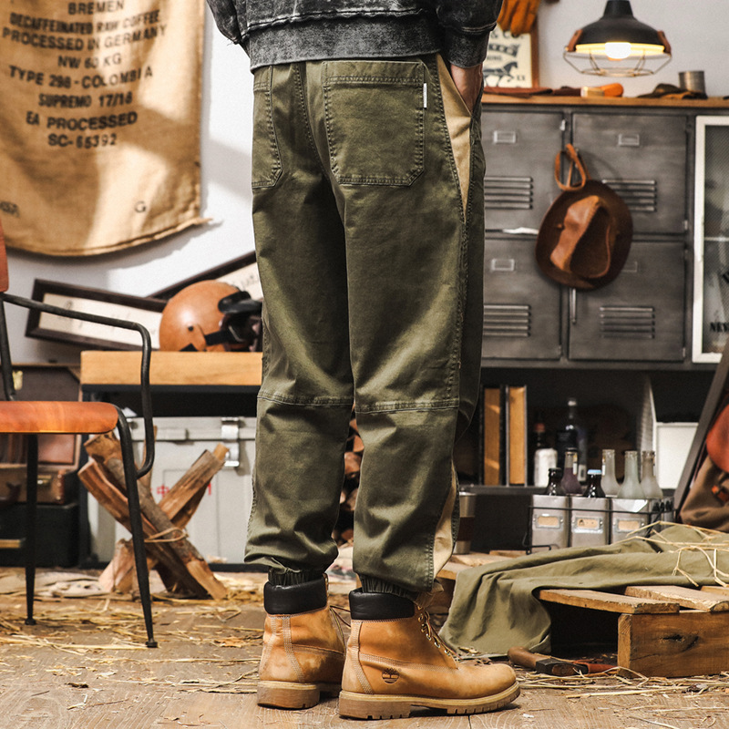 美式復古工裝褲子男秋季2024新款寬鬆大碼休閒褲男撞色潮流束腳褲