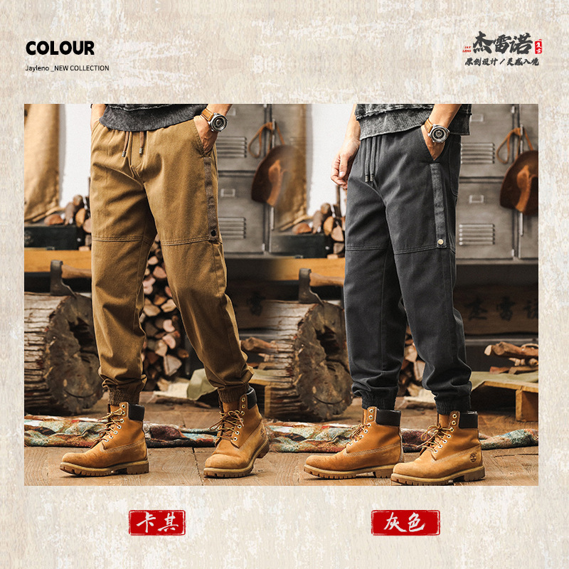 美拉德復古工裝褲子男春季2025新款束腳褲美式潮牌寬鬆男士休閒褲