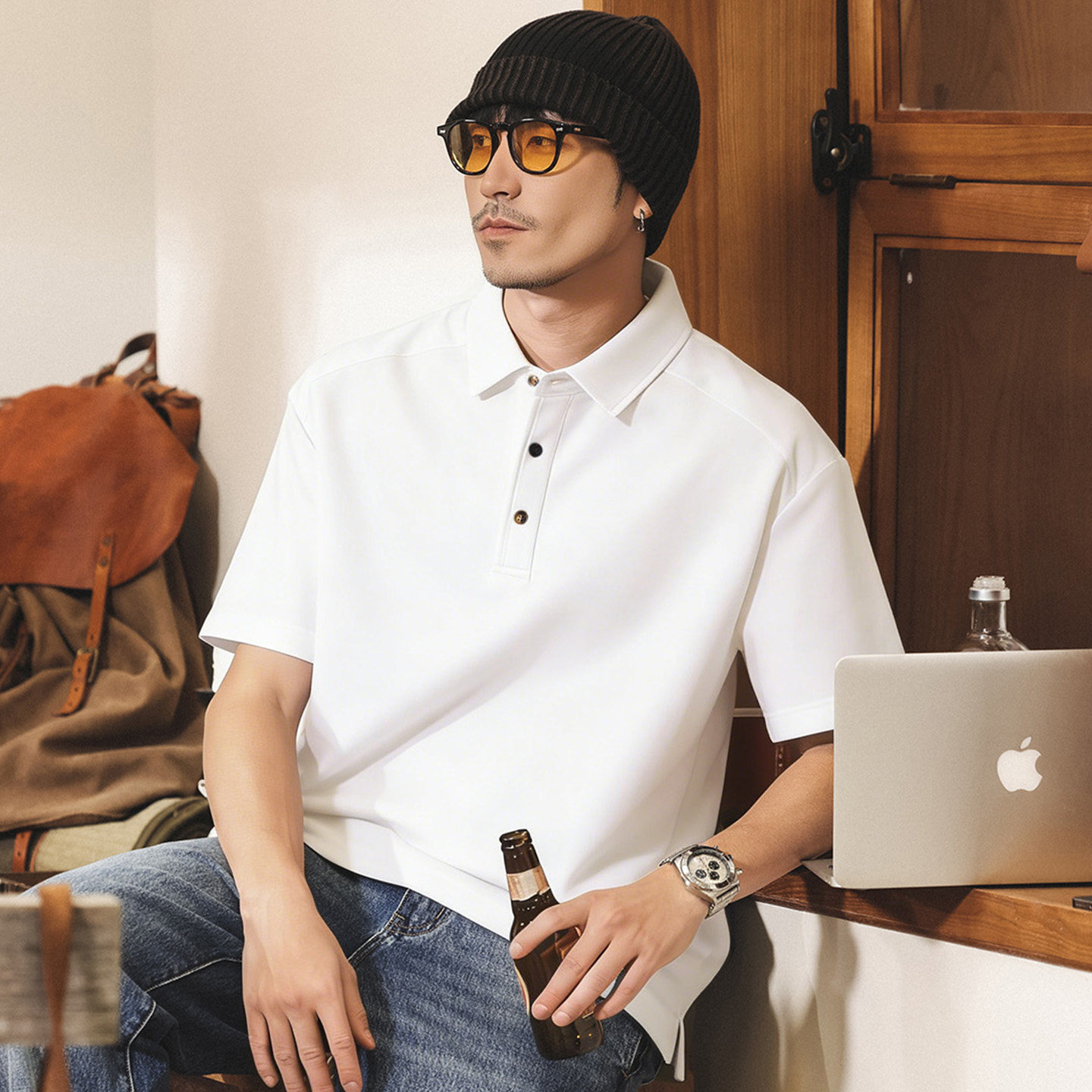 美式復古Polo衫男短袖夏季260g重磅T恤男新款潮牌寬鬆休閒上衣男