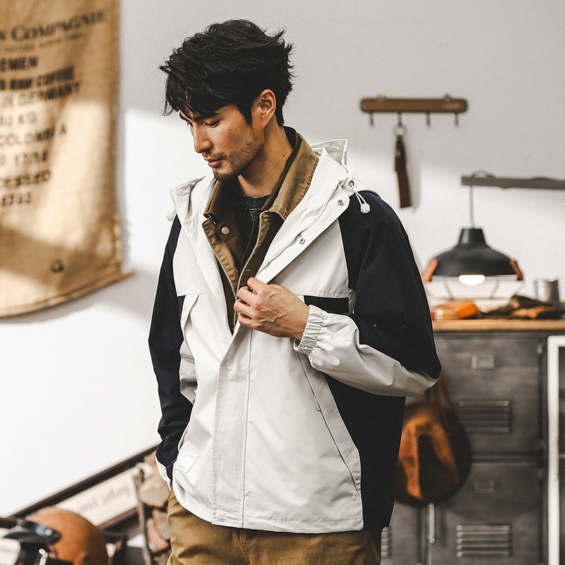 美式夾克外套男春秋款連帽寬鬆機能山系戶外徒步運動防水衝鋒衣男