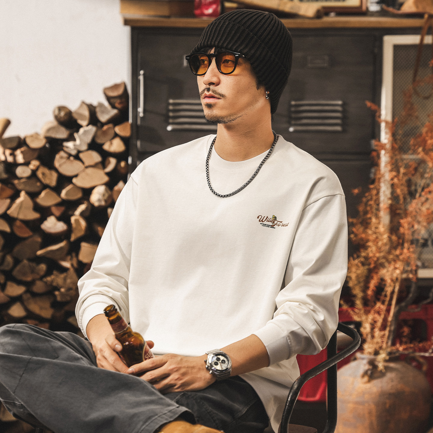 美式復古300g重磅T恤男長袖春季潮牌山系男裝寬鬆上衣T恤男