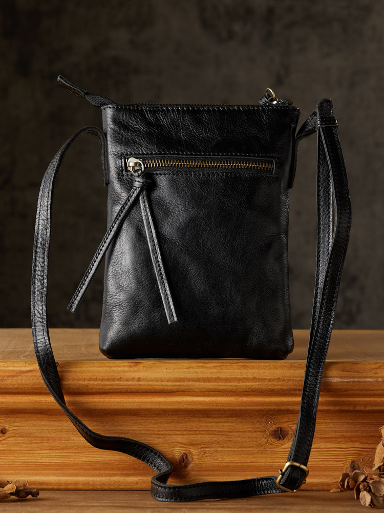 手工植鞣牛皮手機包男豎款單肩包休閒百搭質感頭層牛皮斜挎小包女