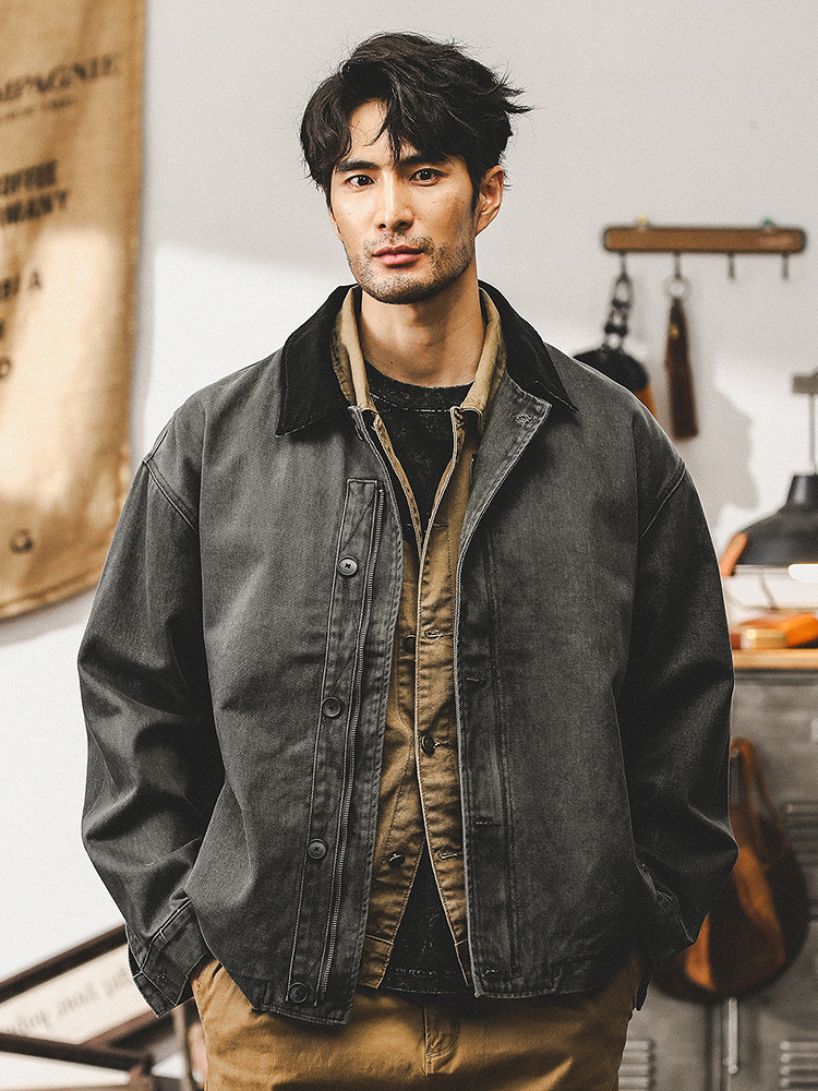 傑雷諾美式複古工裝外套男秋季寬松水洗潮牌古著硬漢底特律夾克男