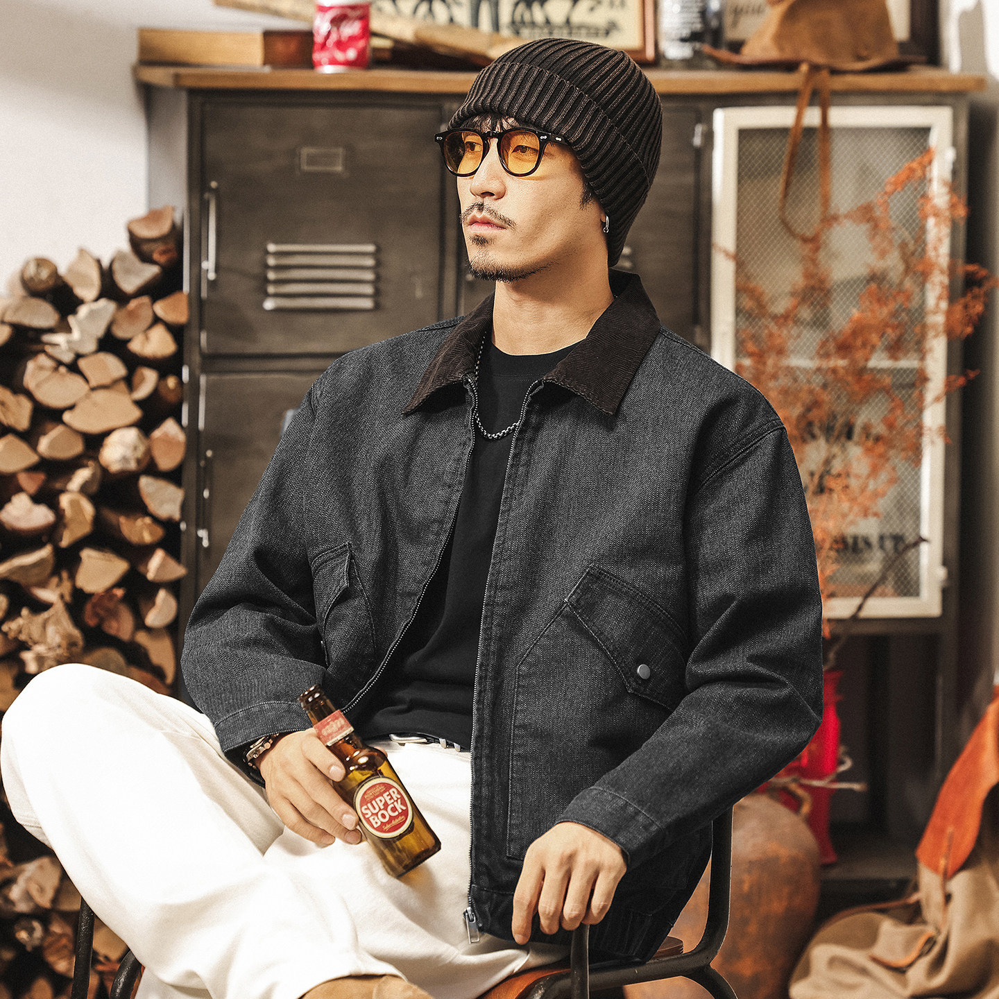 美式復古底特律夾克男春季新款潮牌帥氣提花亞麻珠帆布工裝外套男