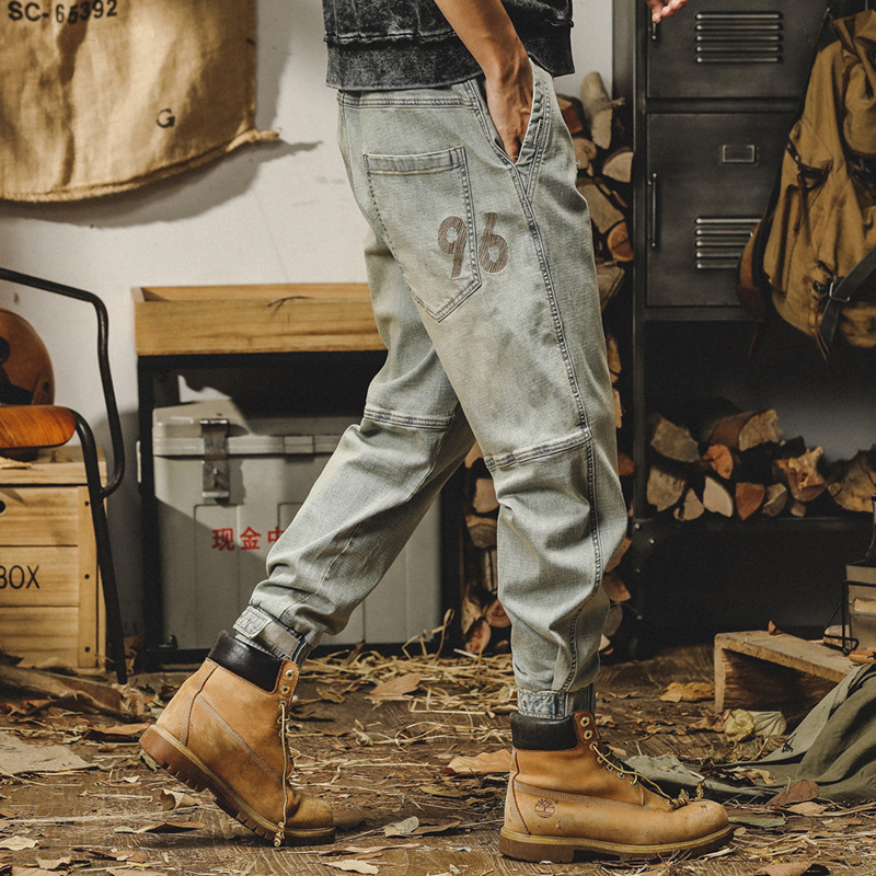 杰雷諾美式經典黃泥染牛仔褲男秋冬款寬鬆直筒復古做舊束腳休閒褲