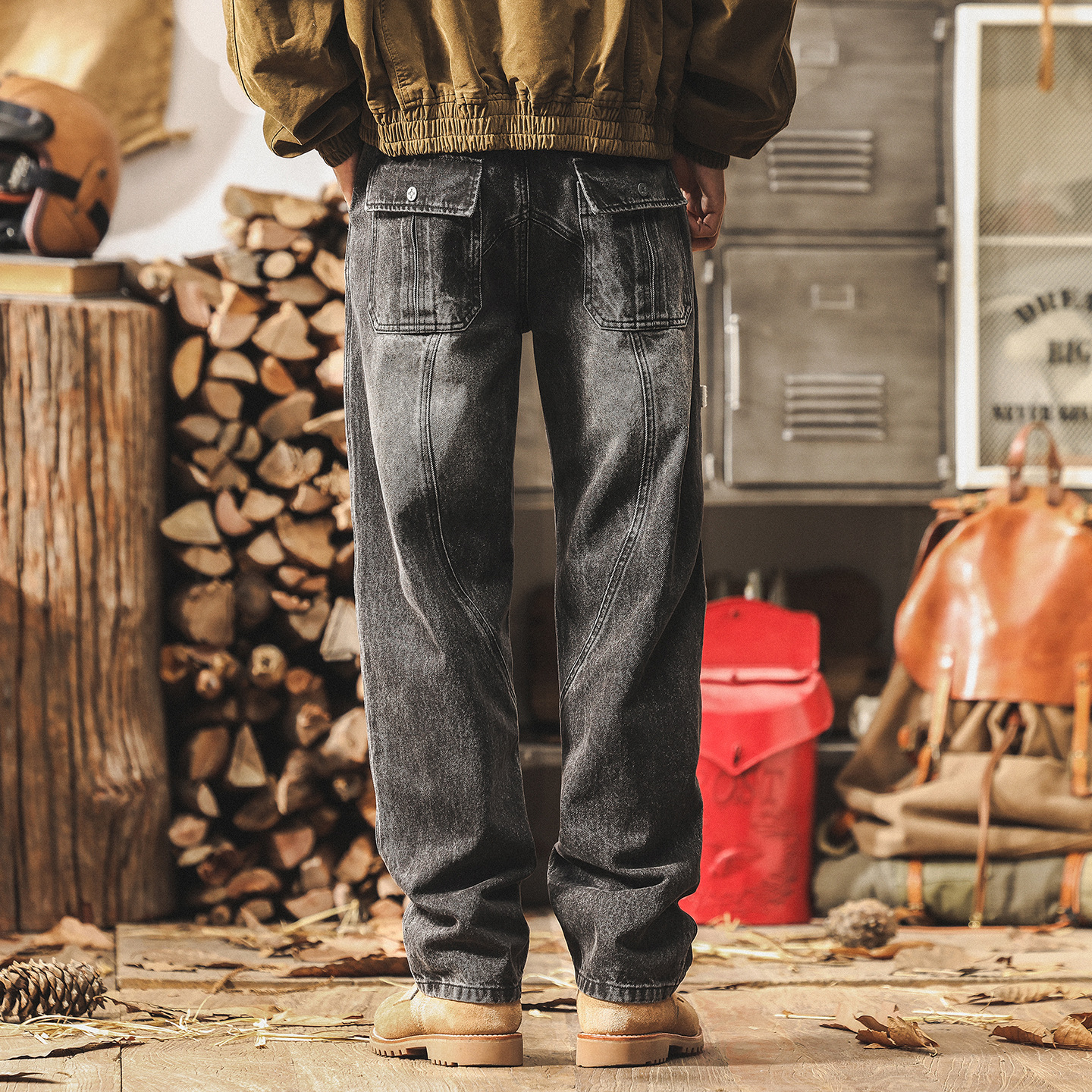 美式復古水洗工裝褲子男直筒牛仔褲男秋季新款潮牌痞帥寬鬆休閒褲