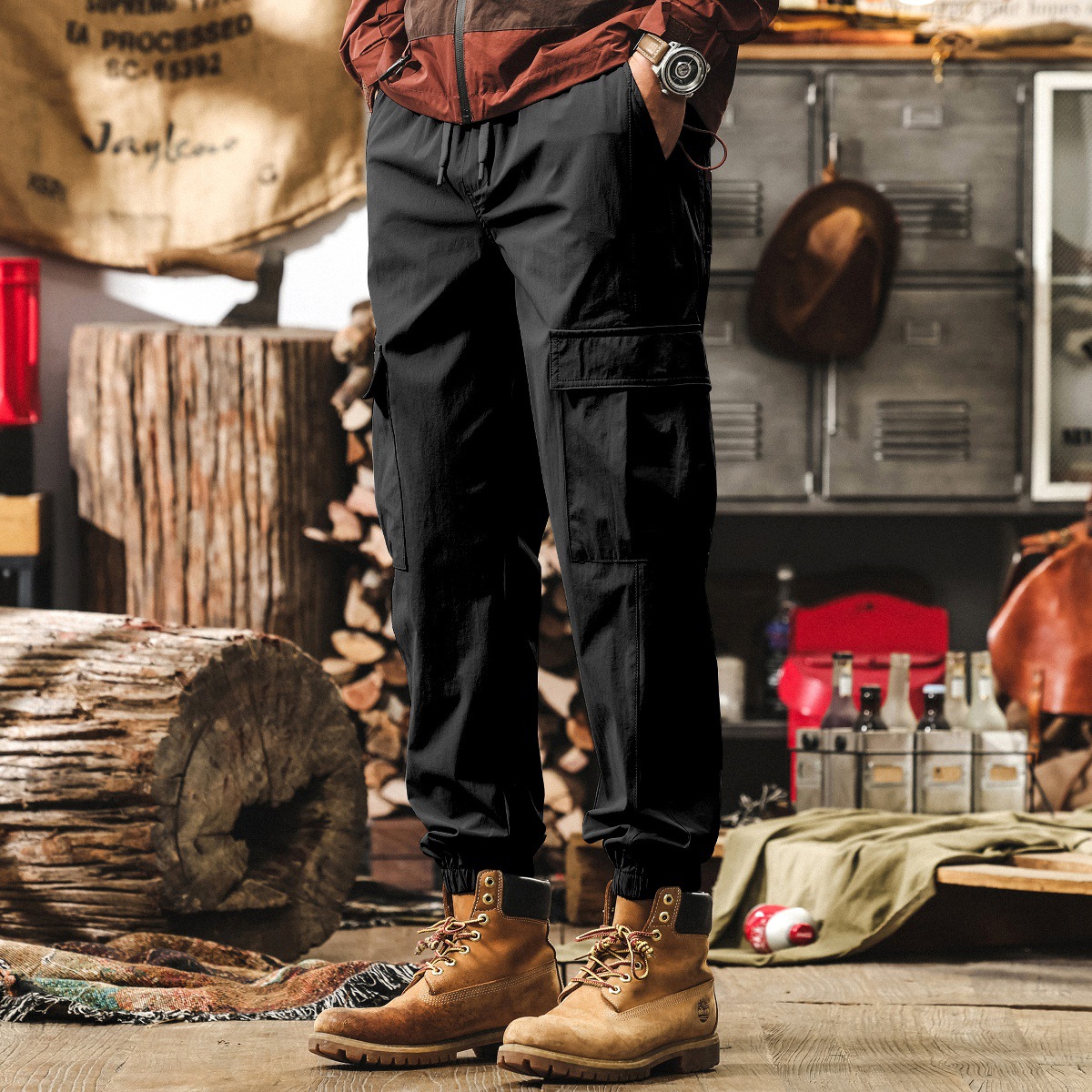 夏季薄款冰絲涼感褲子男寬鬆大碼2025新款徒步長褲戶外工裝休閒褲