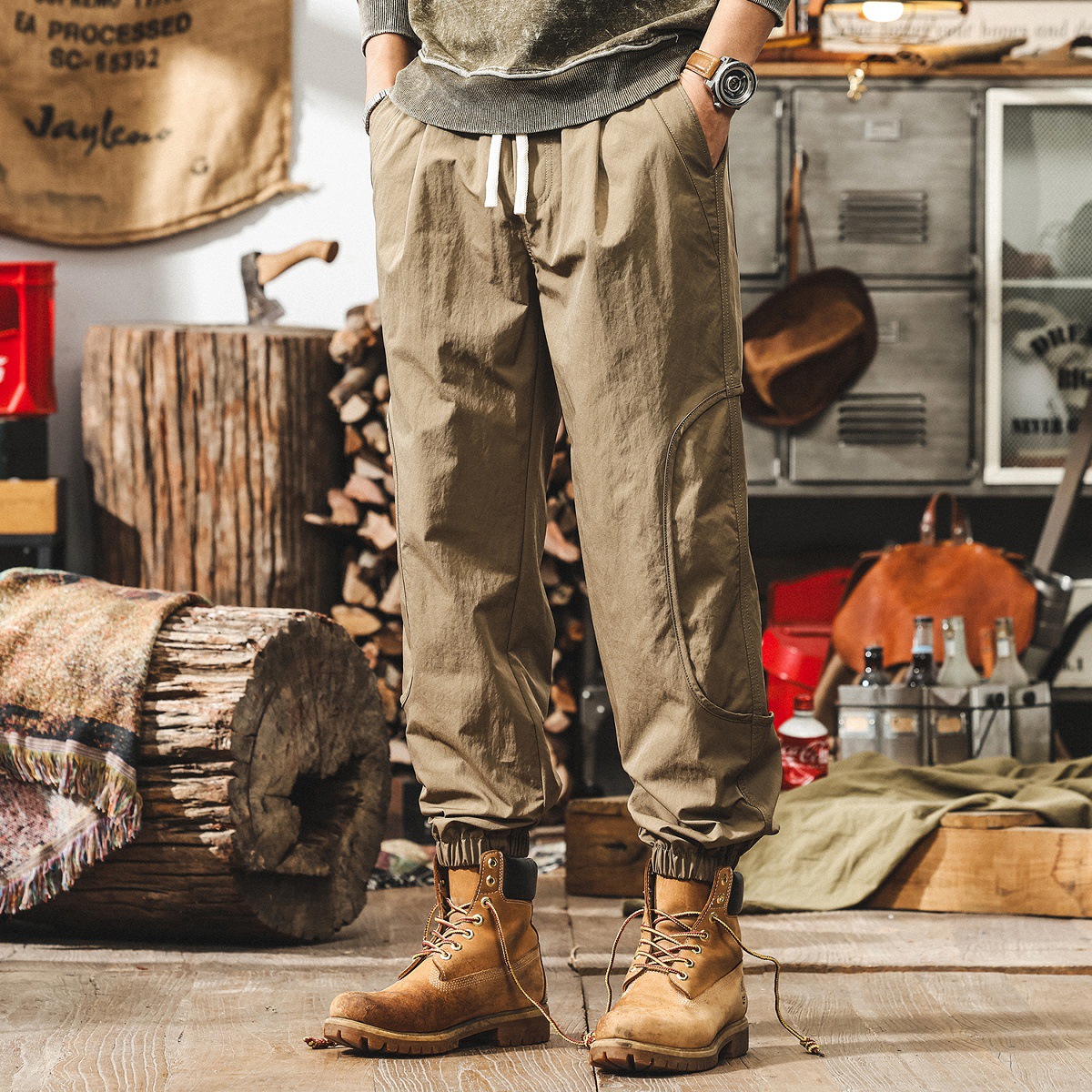 美式復古薄款冰絲褲子男夏季透氣速幹寬鬆男士休閒褲潮牌束腳男褲